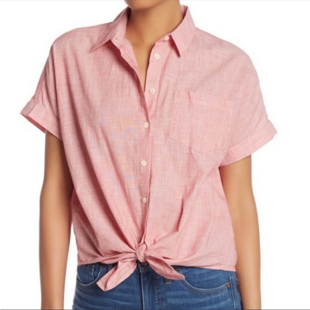 Madewell End On End Tie Front Collared Shirt